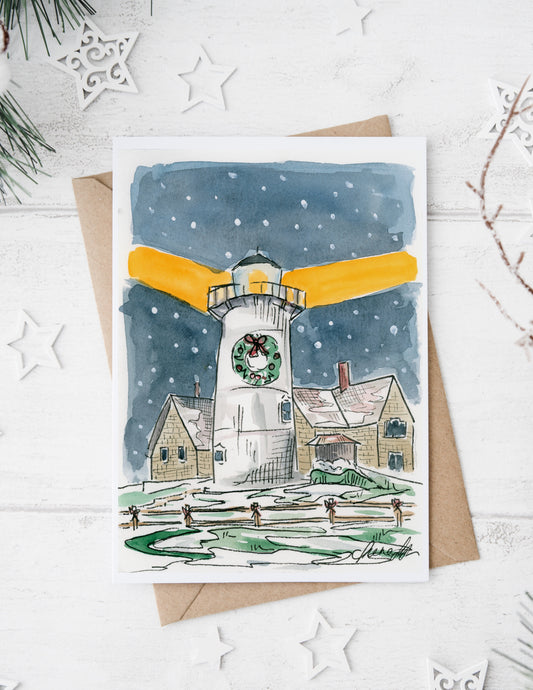 "A Merry Christmas at Nobska Lighthouse" Cape Cod Holiday Card