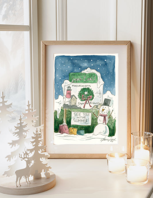 christmas cape cod holiday art print