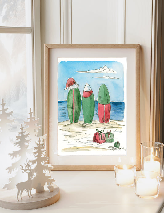 christmas cape cod holiday art print surfboards