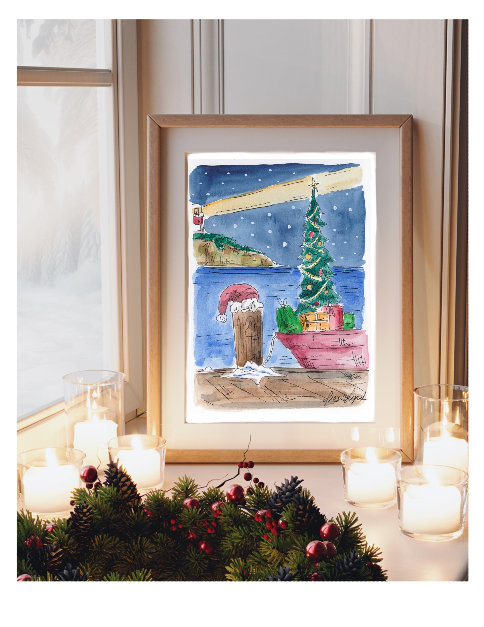 christmas cape cod holiday art print