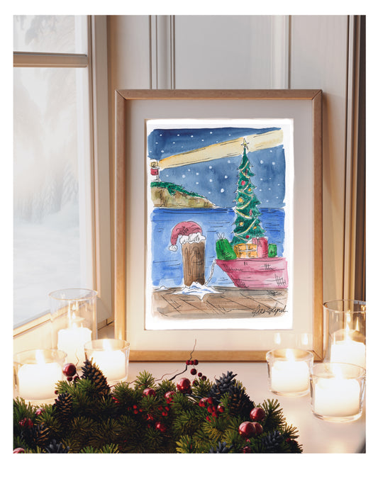 christmas cape cod holiday art print