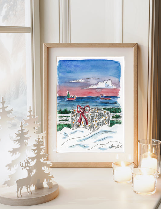 christmas cape cod holiday art print lobster cage