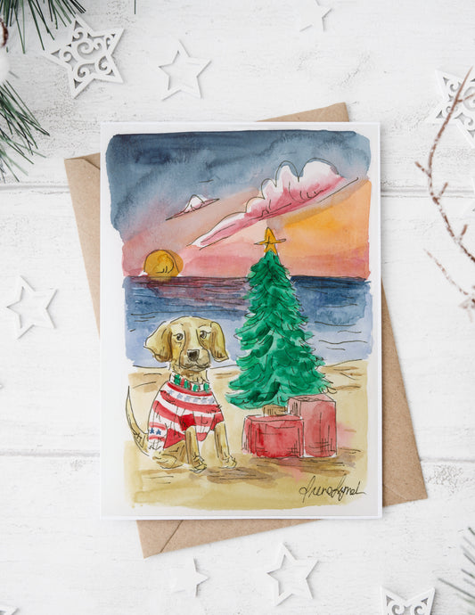 Cape Cod holiday card with dog