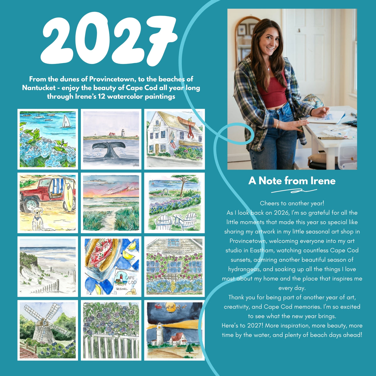 Cape Cod Watercolor Wall Calendar || Coastal Cape Cod Gift