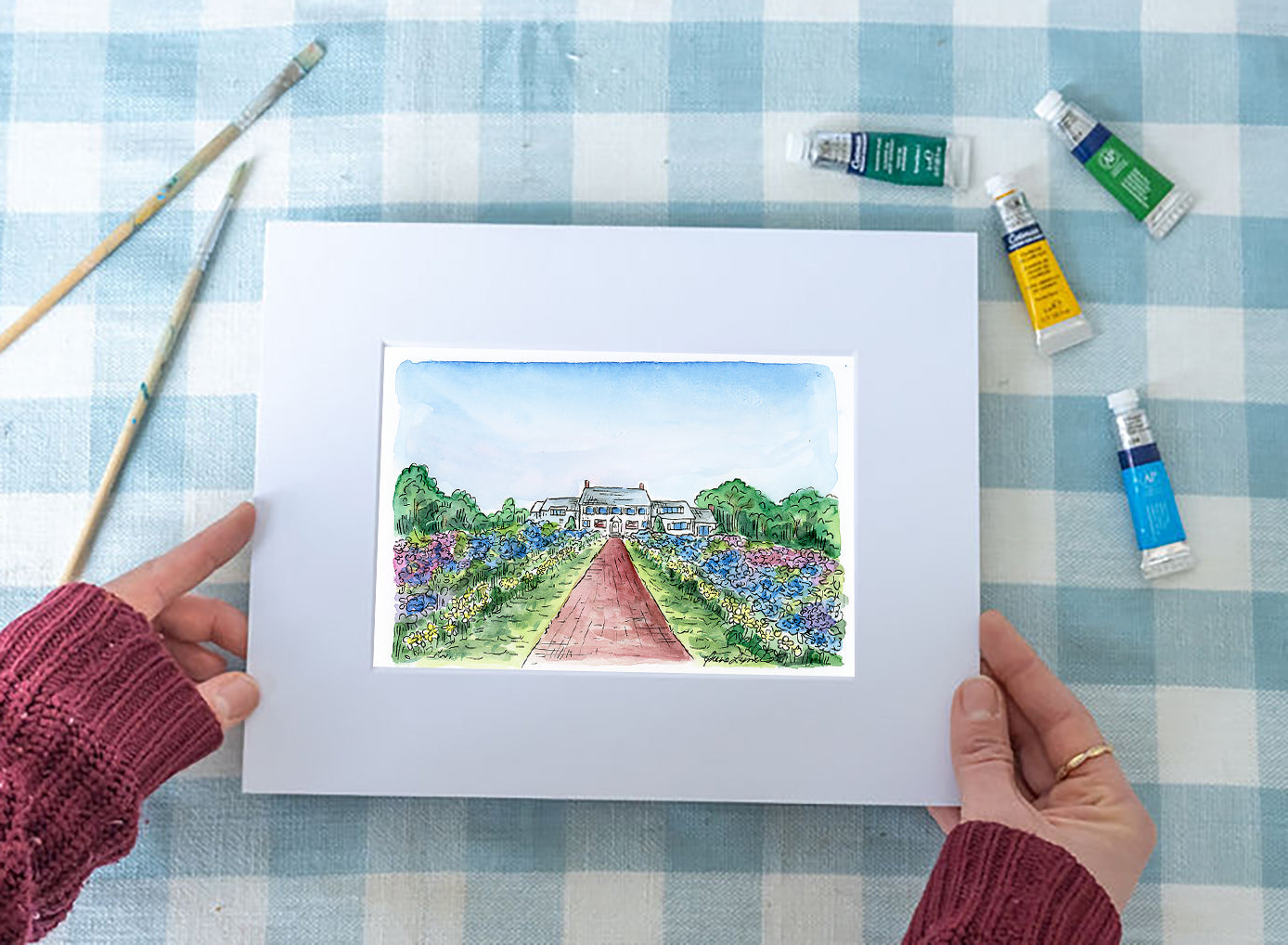 Chatham's Hydrangea House Cape Cod watercolor art print
