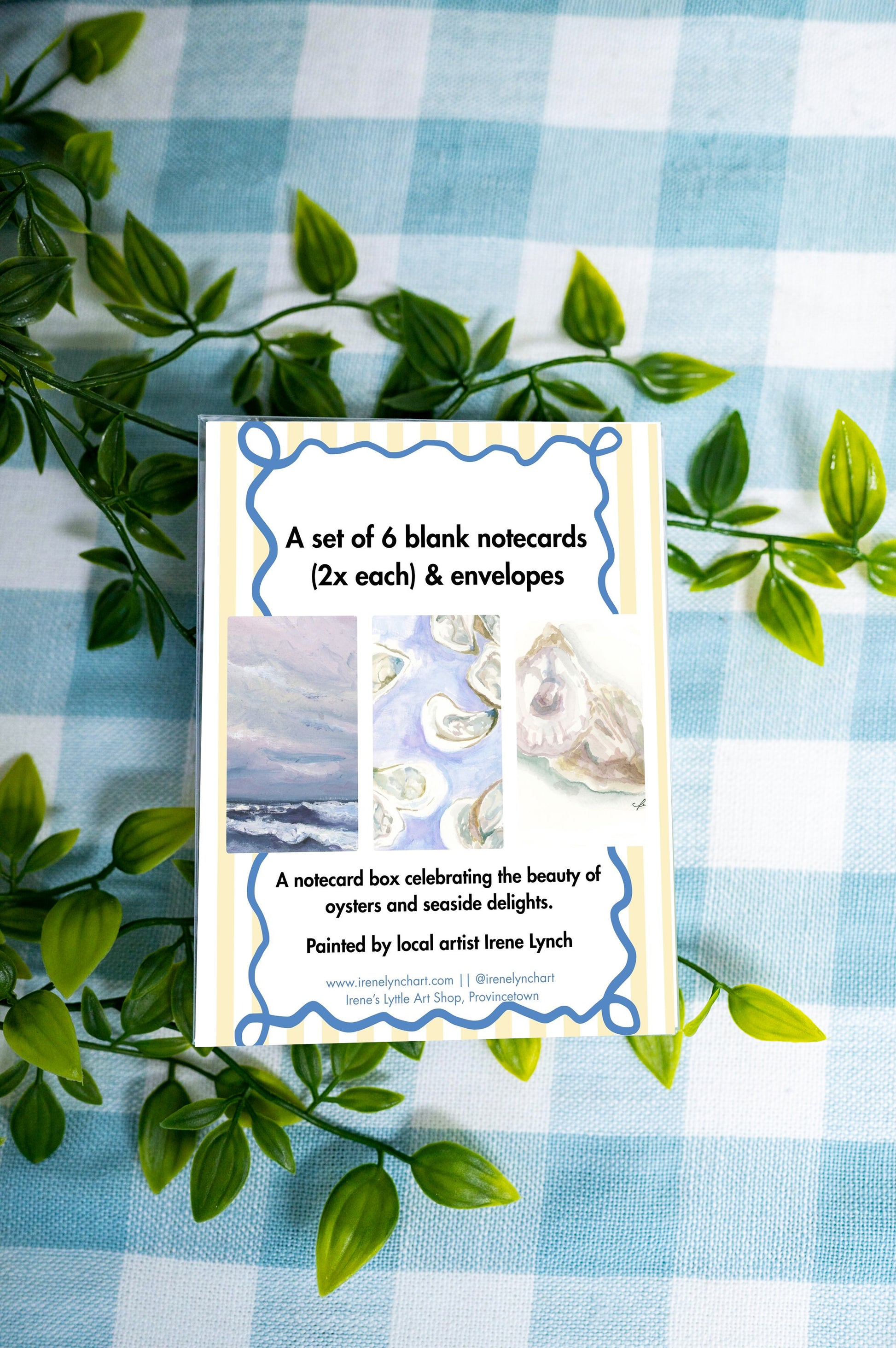 Cape Cod notecards boxed set featuring Oyster and Wave designs