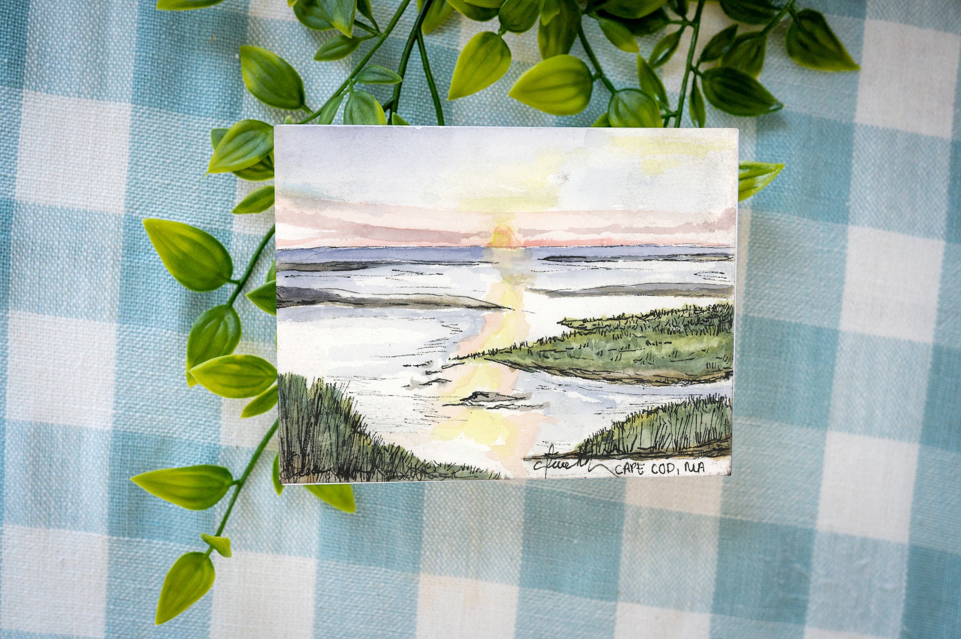 Coastal New England sunset stationery blank inside notecards