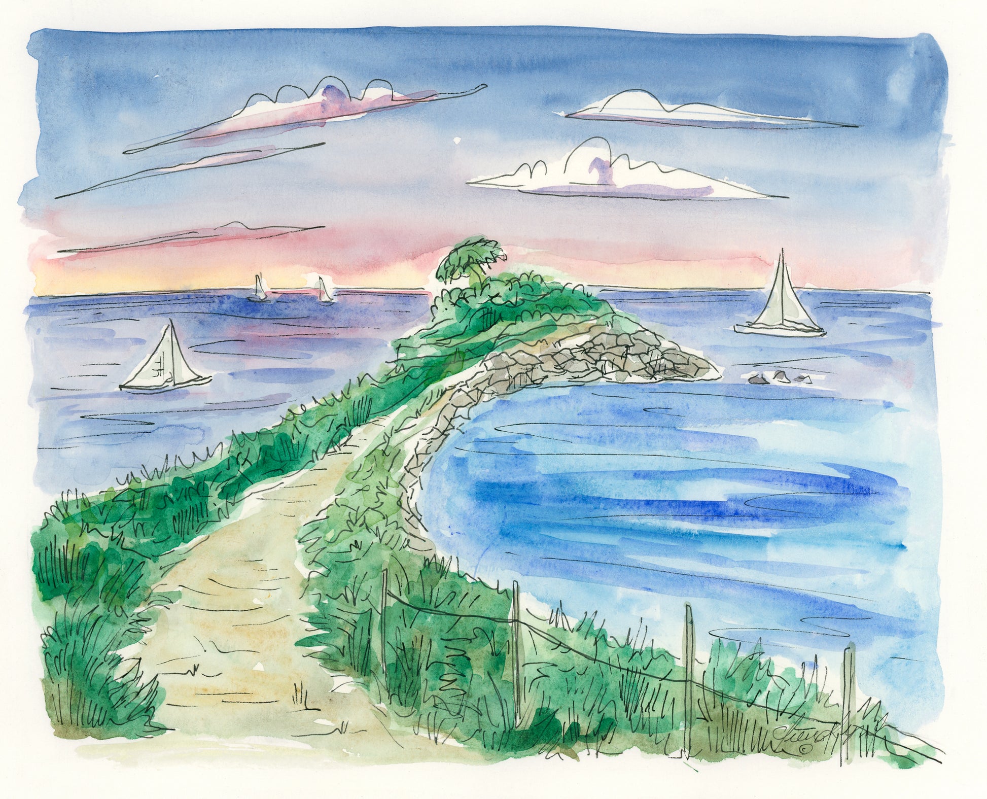 The Knob, Falmouth watercolor and ink