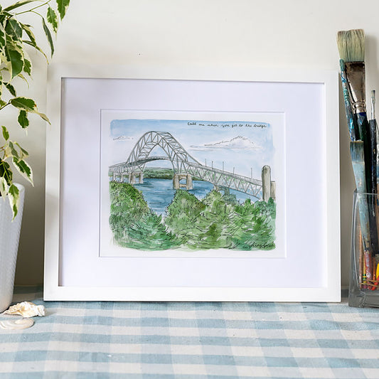 “Call Me When You Get to the Bridge” Art Print – Cape Cod Watercolor Wall Art