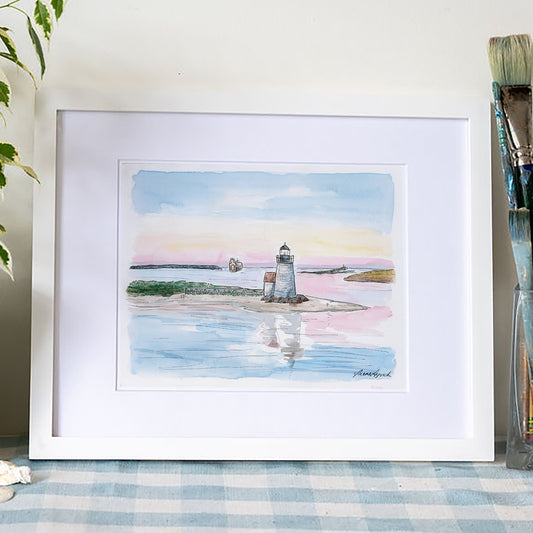 Brant Point at Sunset Art Print – Nantucket Watercolor Coastal Wall Art