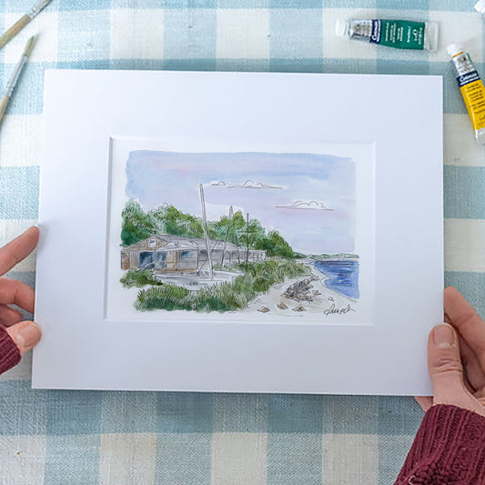 Chequessett Boat Club Art Print – Cape Cod Watercolor Coastal Wall Art