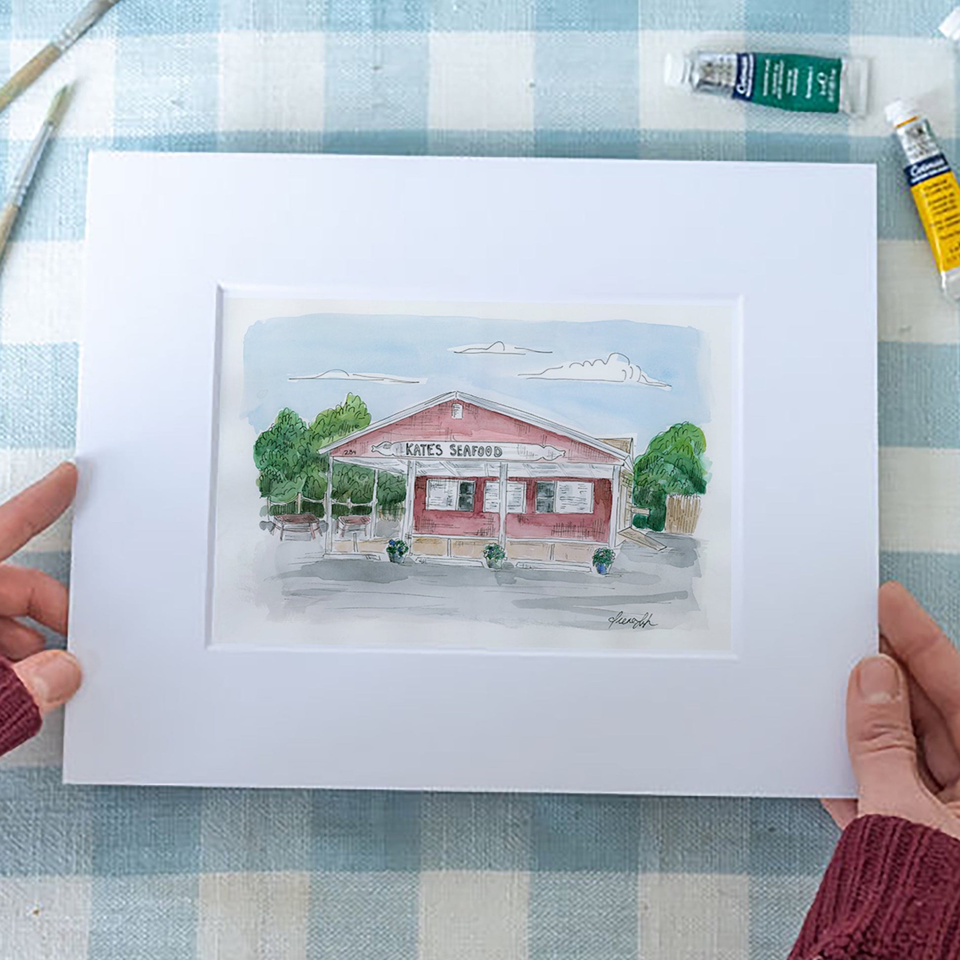 Kate’s Seafood Art Print – Cape Cod Watercolor Coastal Wall Art