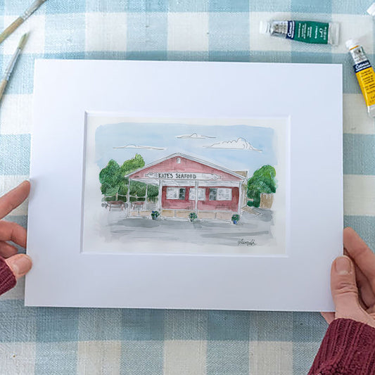 Kate’s Seafood Art Print – Cape Cod Watercolor Coastal Wall Art