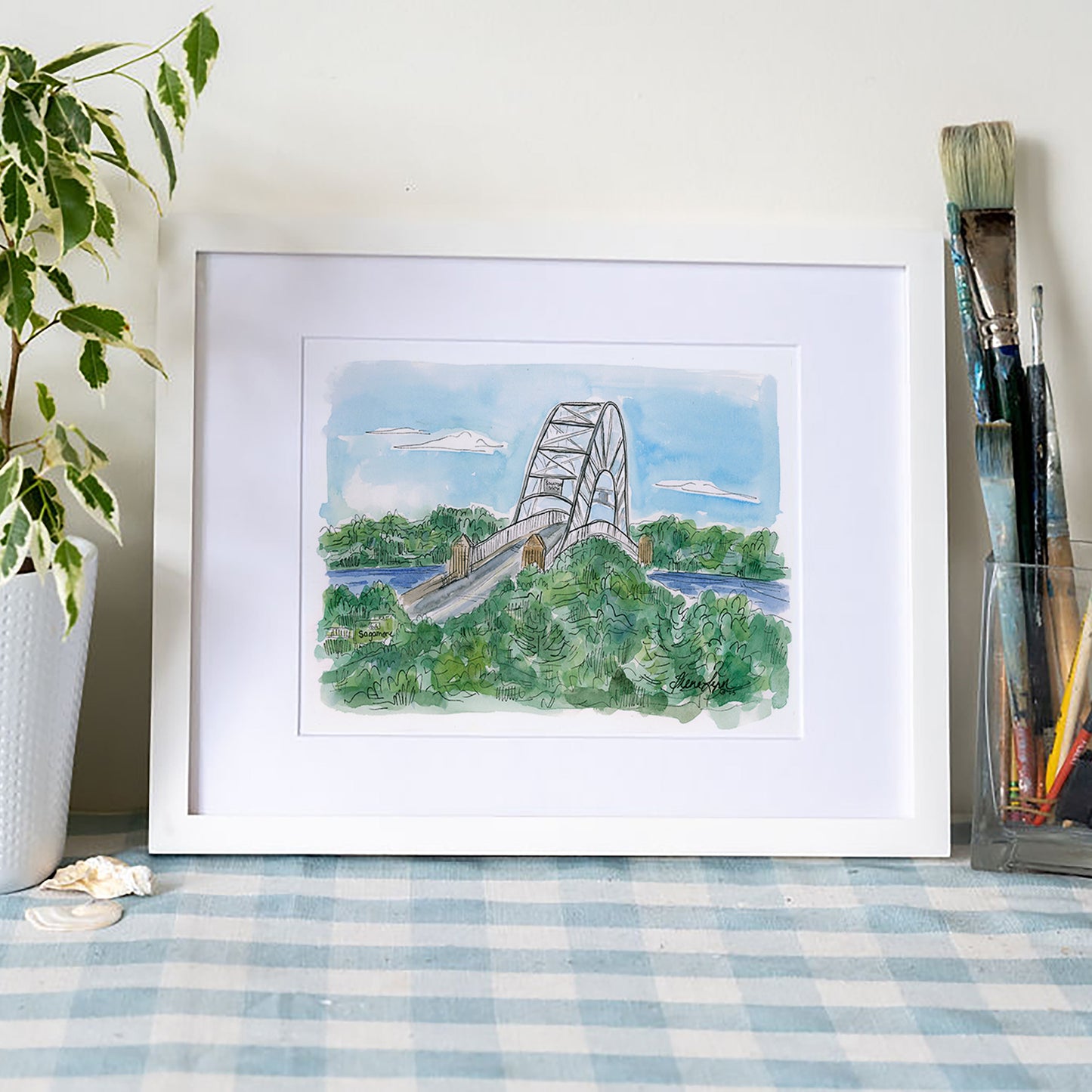 View of Sagamore Bridge Art Print – Cape Cod Watercolor Coastal Wall Art