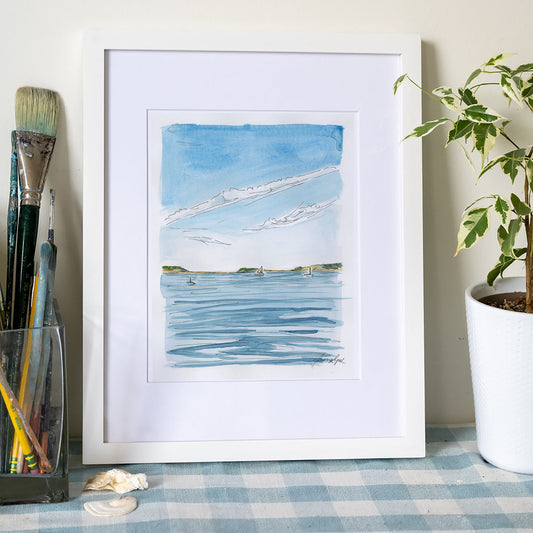 Pleasant Bay Sail Art Print – Cape Cod Watercolor Coastal Wall Art