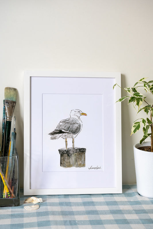 Seagull Art Print – Cape Cod Watercolor Coastal Bird Wall Art