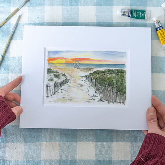 Sunsets at Seagull Beach Art Print – Cape Cod Watercolor Coastal Wall Art