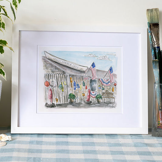 Sesuit Harbor Cafe Art Print – Dennis Cape Cod Watercolor Coastal Wall Art
