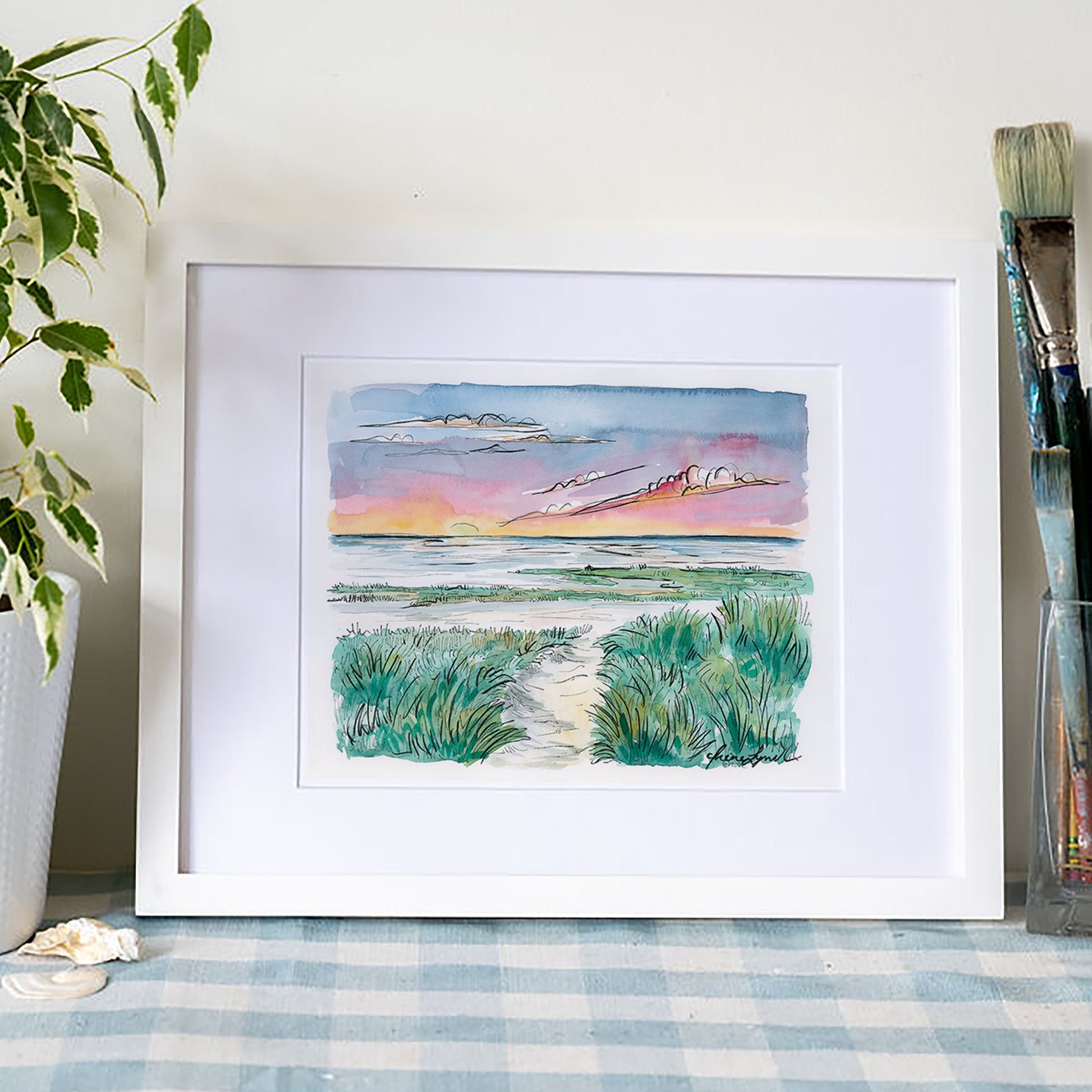 Skaket Beach Sunset Art Print – Orleans Cape Cod Watercolor Coastal Wall Art